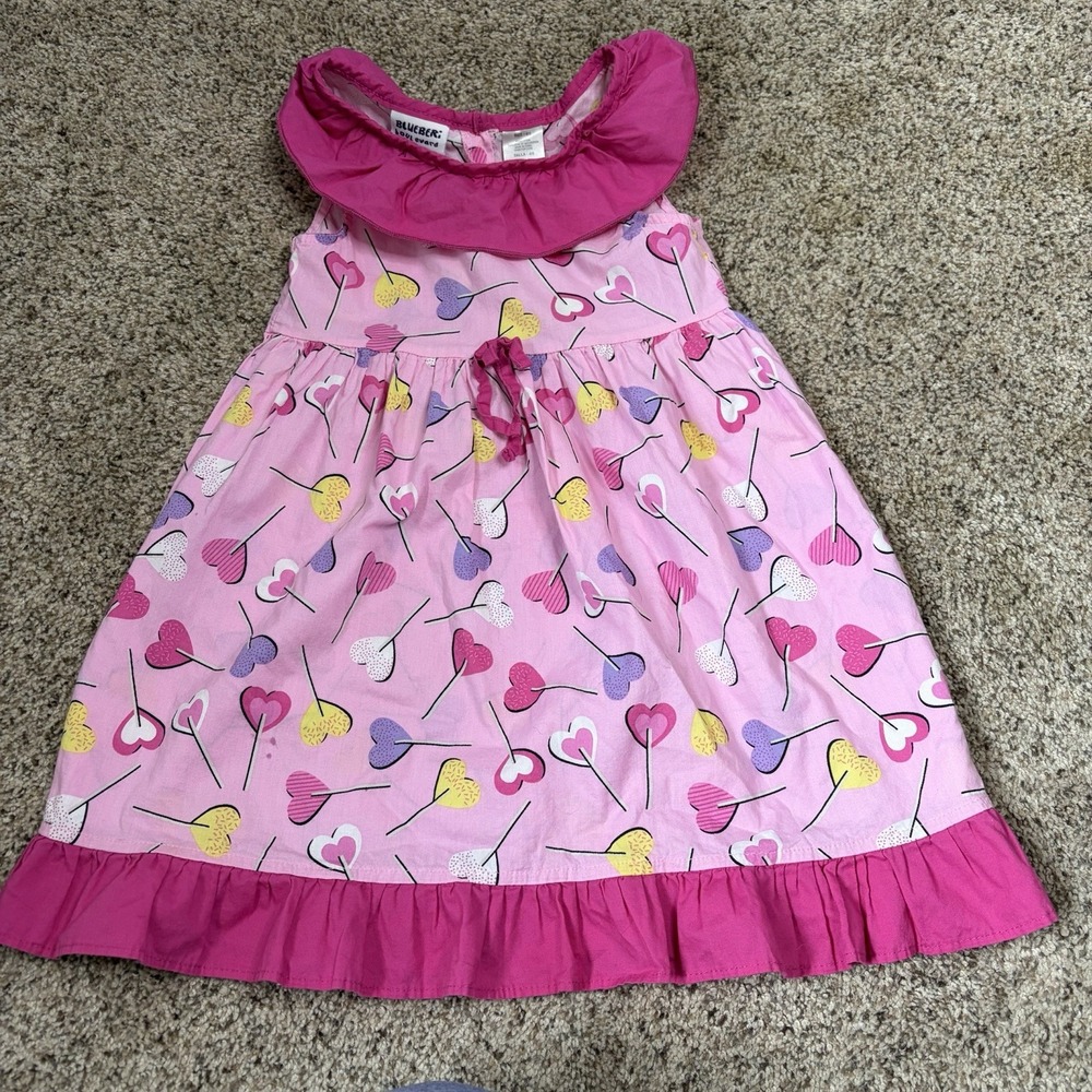Blueberi Boulevard Girls Pink Candy Heart Ruffle 4T Party Dress Valentine Cotton
